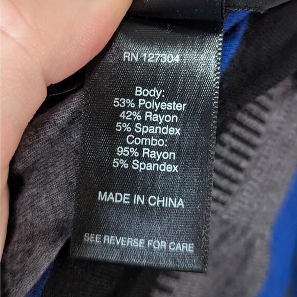 Ali Miles Blue Gray Striped Tunic Size Large Asymmetrical Cowl Neck Pocket - Picture 9 of 11